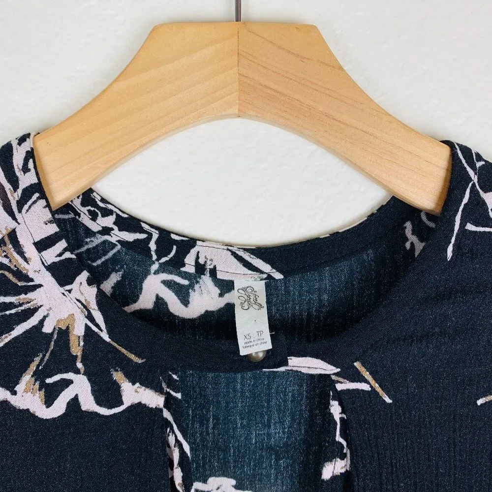 Free People Black Tree Swing Floral Tunic‎ Mini Dress Boho Size XS